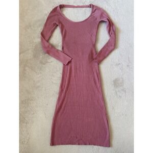 Love J Women's Medium Bodycon Dress Ribbed Open‎ Back Long Sleeve Midi Dress